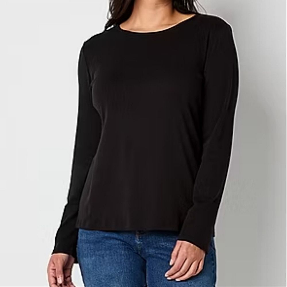 Liz Claiborne Black Cotton Crew Long Sleeve Pullover Top